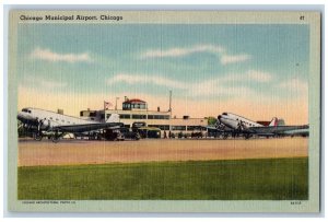 Chicago Illinois Postcard Municipal Airport Chicago Planes Exterior 1940 Vintage