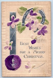 St. Louis MO Postcard Christmas Seal Horseshoe Flowers Embossed Airbrushed 1909