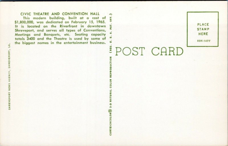 Postcard LA Shreveport - Civic Theatre and Convention Hall