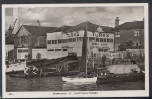 Surrey Postcard - Kingston-On-Thames, Turk's Motor Boats, Boathouses     RT2444