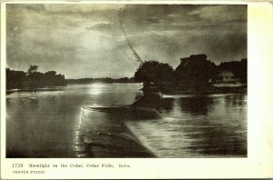 Moonlight on the Cedar, Cedar Falls Iowa Postcard 1907