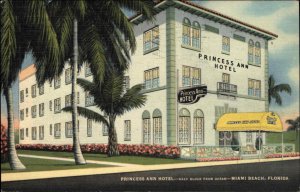 Miami Beach Florida FL Princess Ann Hotel Linen c1930s-40s Postcard
