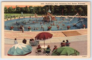 RACINE WISCONSIN WASHINGTON PARK SWIMMING POOL VINTAGE LINEN POSTCARD*CURTEICH