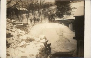 Winsted Connecticut CT Dam? Wintry Ice Scene c1910 Real Photo Postcard