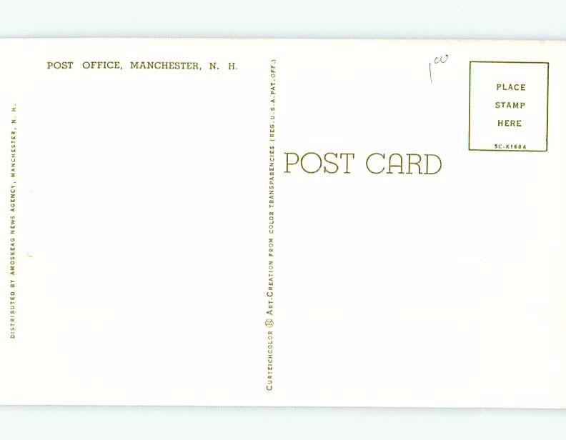 Unused Pre-1980 OLD CAR AT POST OFFICE Manchester New Hampshire NH d8594@