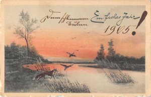 US3367 Ein frohes Jahr River Fox Birds Landscape greeting New year germany