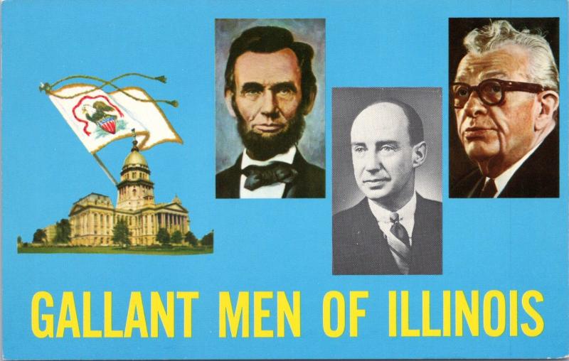 postcard IL Abraham Lincoln, Everett McKinley Dirksen, Adlai Stevenson, capitol