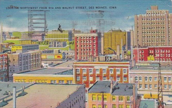 Iowa Des Moines Looking Northwest From 9th and Walnut Street 1943