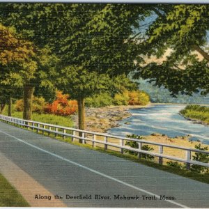 c1940s Mohawk Trail MA Along Deerfield River Roadside Highway Road Linen PC A328