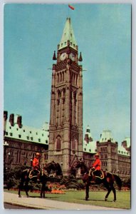 RCMP Royal Canadian Mounted Police, Horseback, Peace Tower, Ottawa Postcard #9