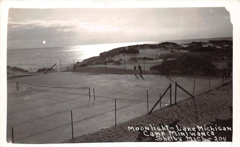 Michigan MI Real Photo RPPC Postcard c1940 SHELBY Camp Miniwanca Tennis Moonlite