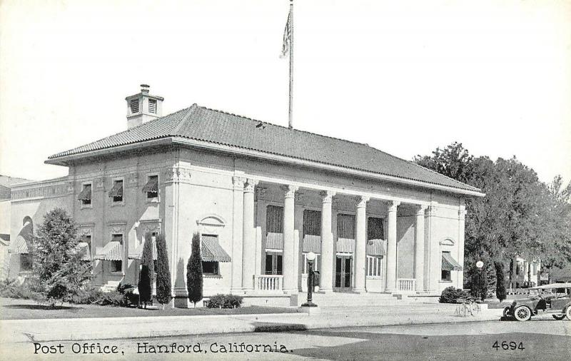 c1920 Printed Postcard; Post Office, Hanford CA 4694 Kings County Unposted