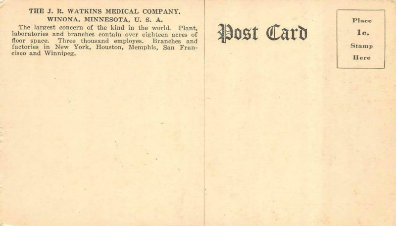 WINONA, MN Minnesota JH WATKINS MEDICAL COMPANY~Bird's Eye View c1910's Postcard