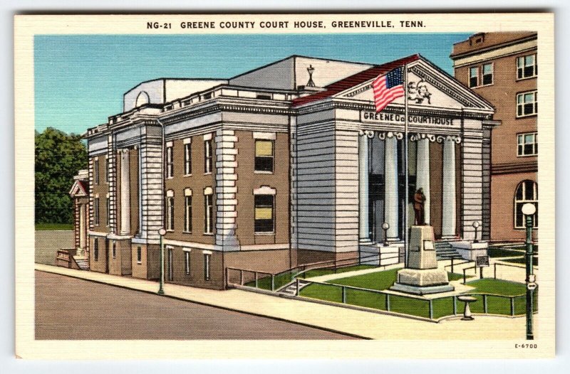 Greene County Court House Greenville Tennessee Postcard Linen Unused Vintage