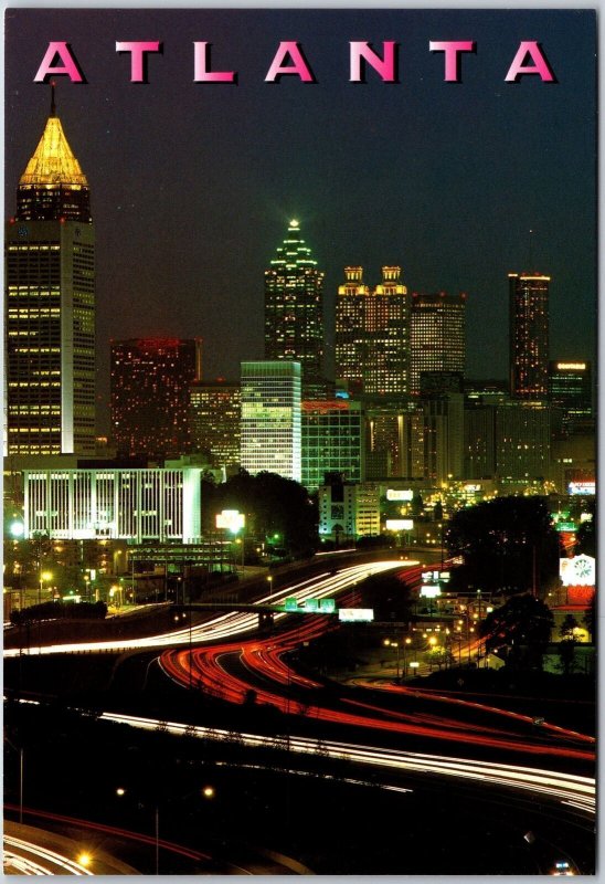 Atlanta Georgia The Colorful Night Lights of Atlanta's Downtown Area Postcard