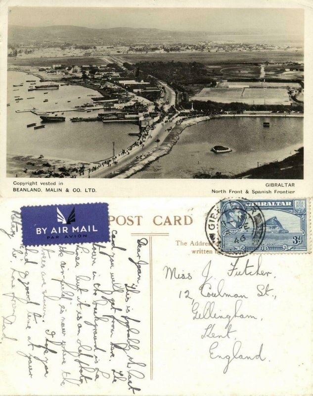 Gibraltar, North Front & Spanish Frontier (1946) RPPC Postcard