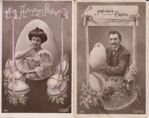 France Easter greetings man & woman eggs photo montage greetings 1906 postcards
