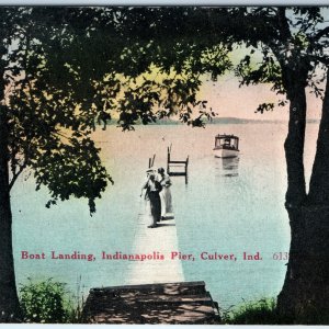 c1910s Culver, IN Indianapolis Pier Boat Landing Postcard Odd RPO S. Benj ? A170