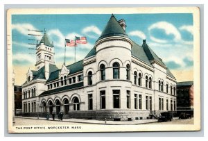 Vintage 1919 Postcard Post Office American Flags Worcester Massachusetts