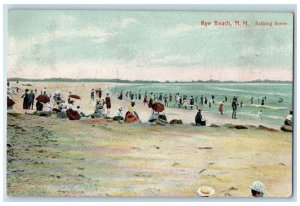 1909 Bathing Scene Tourist Shore Umbrella Rye Beach New Hampshire NH Postcard