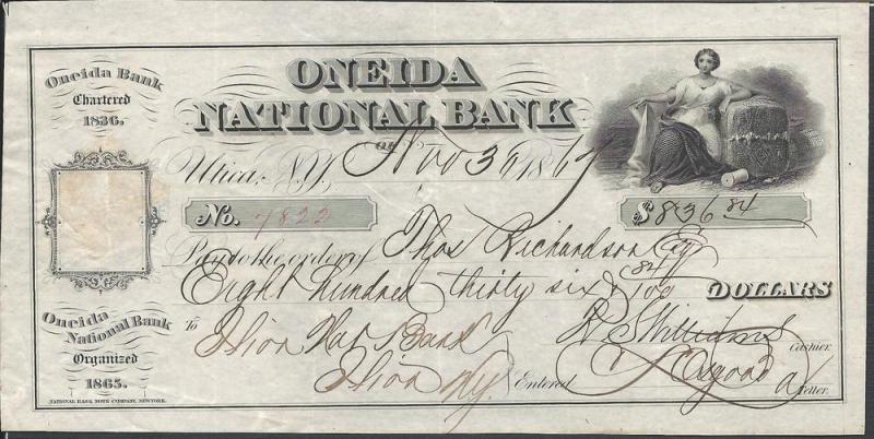 Oneida National Bank Check, Bank - Ilion Checks & Promiss...