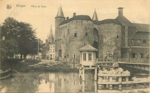 Postcard Belgium Bruges porte de Gand castle
