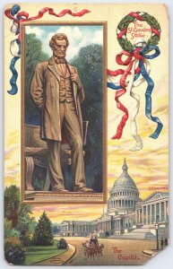 Vintage St. Gaudens Statue & U.S. Capitol Linen Postcard c.1910s Abraham Lincoln