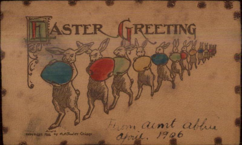 Leather Novelty - Easter Rabbits Carried Colored Eggs 1906 Postcard