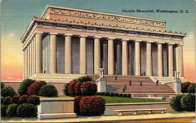 Abraham Lincoln Memorial Streetview Washington DC Linen Cancel WOB Postcard 