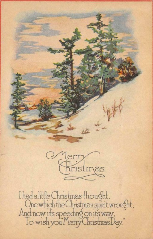 MERRY CHRISTMAS Christmas Spirit Trees, Snow Greetings c1910s Vintage Postcard