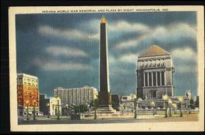 Linen Postcard-War Memorial..Night-Indianapolis,Indiana