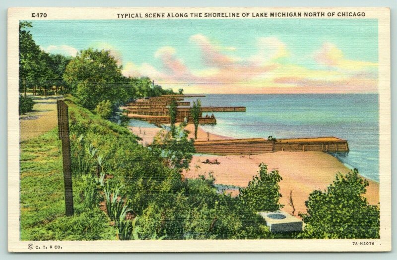 Chicago Illinois~Lake Michigan North Shore Docks & Beaches~Dirt Road~1937 Linen 