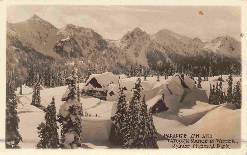 Paradise Inn Tatoosh Mts Winter Show Rainier National Park WA 1925 RPPC postcard