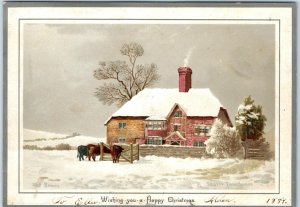 1889 Albert Bowers Christmas Large Victorian Trade Card Sussex Farmhouse RARE 5S