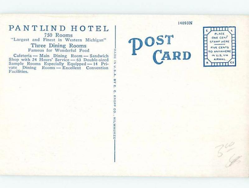 Unused W-Border HOTEL SCENE Grand Rapids Michigan MI B1644