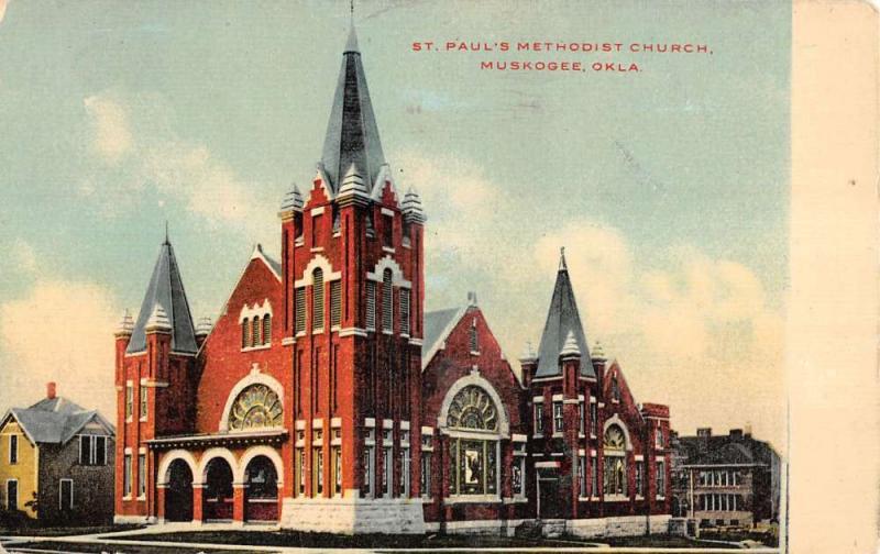 Muskogee Oklahoma St Pauls Methodist Church Exterior Antique Postcard K20150