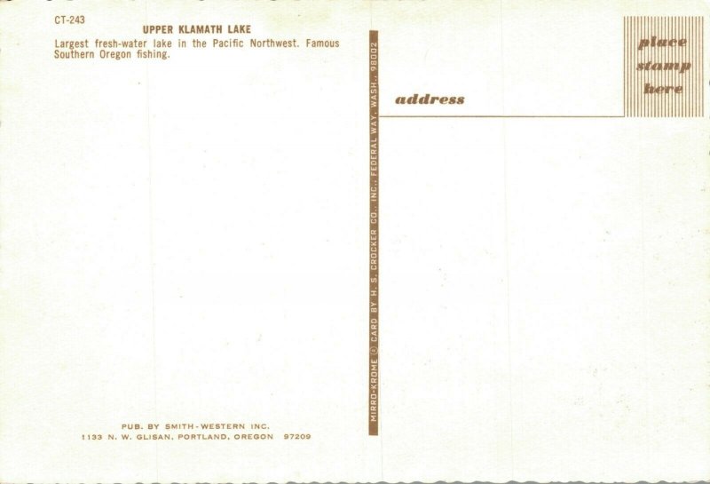 USA Upper Klamath Lake Oregon Vintage Postcard BS.06