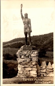 RPPC, Statue of Native American, Friend, Turner Falls OK Vintage Postcard Y67