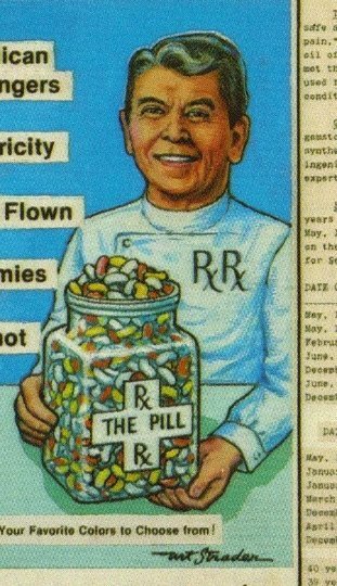 Artist Signed Postcard, Political Satire Ronald Reagan Ronnie Pills