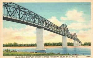 Vintage Postcard 1920's View Highway Bridge Across Mississippi River Cairo ILL.