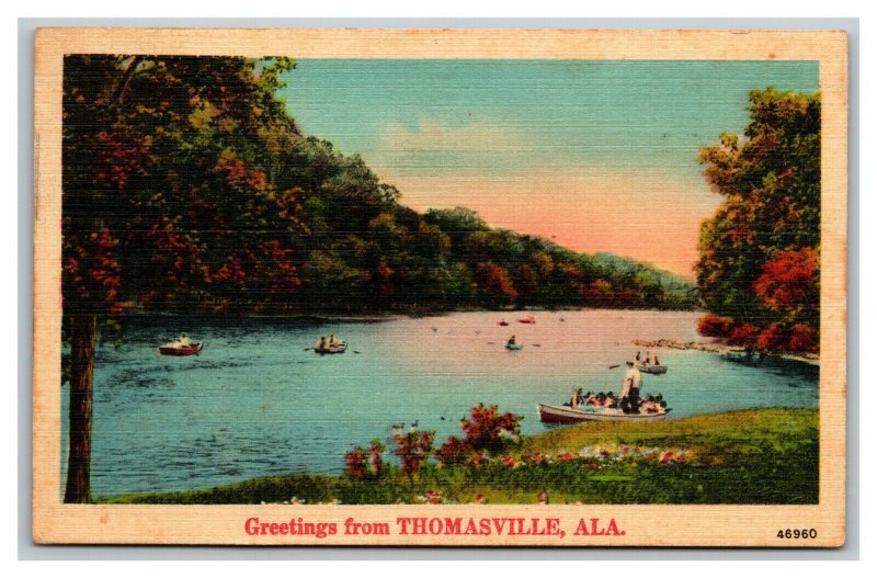 Vintage 1940's Postcard Greetings From Thomasville Alabama - Boats on the Lake