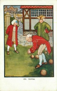 UK Lawn bowling Hallock Artist impression C-1910 Postcard 22-4879