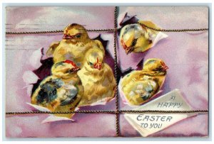 1909 Happy Easter Chicks Rope Tuck's Brooklyn New York NY Antique Postcard