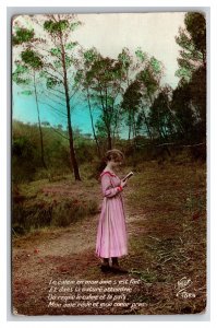 Girl Praying in Garden Calm Has Come to My Soul French DB Postcard Y12