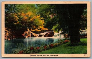 Postcard Brockton MA c1940s Greetings from Brockton Massachusetts Linen A