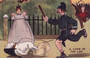 A Limb Of The Law Policeman Losing Stripping Trousers Leg Old Comic Postcard