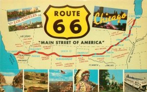 Route 66 multi view map attractions 1950s Teich Postcard 22-7610 