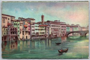 Vtg Firenze Italy View of Arno River & Ponte Santa Trinita Bridge Postcard