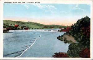 Postcard ME Augusta - Kennebec River and Dam