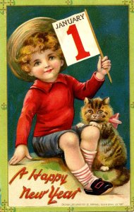 Greeting - New Year  (Tuck Series 605) Artist: Mae Bowley- Unsigned